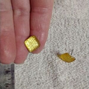 Silvertone bright yellow square post earrings no backs